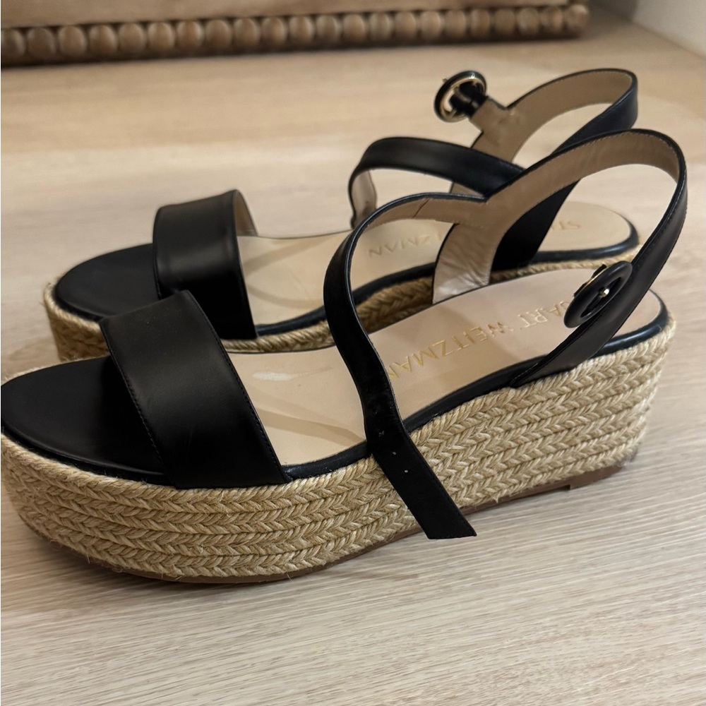 STUART WEITZMAN Black Leather Wedge Size 8
